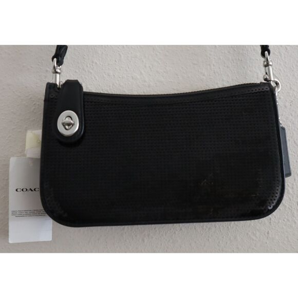 COACH CM547 Women's Black Leather Sequined Penn Shoulder Bag/Clutch - Picture 7 of 16